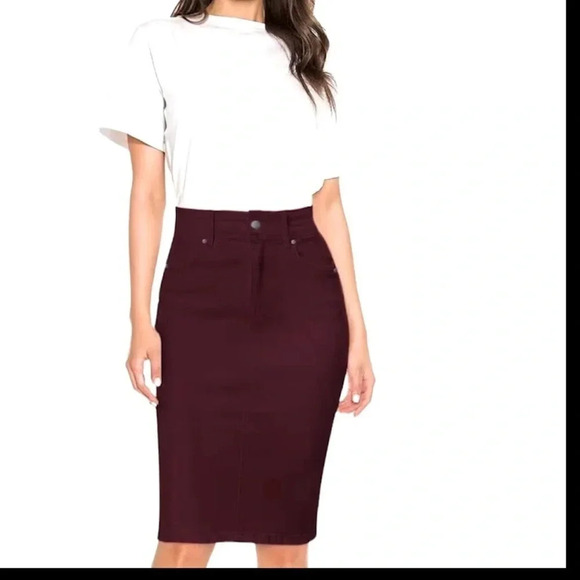 SUKO  Jeans burgundy Midi Denim Pencil Skirt size 8 - Picture 12 of 12